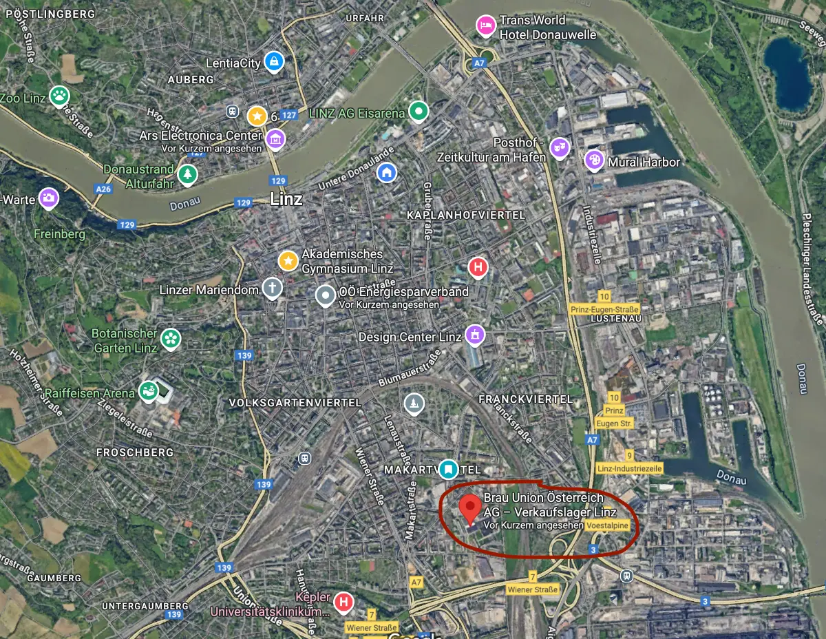 Map with location of the meetup at Brauunion Linz